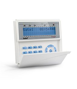 INT-KLCD-BL | LCD klávesnica s dvierkami, 2 x 16 znakov, 2 vstupy, tamper, RS 232,modré podsvietenie   
